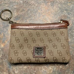 Dooney & Bourke Tan and Brown Monogram Pouch wallet change purse keychain